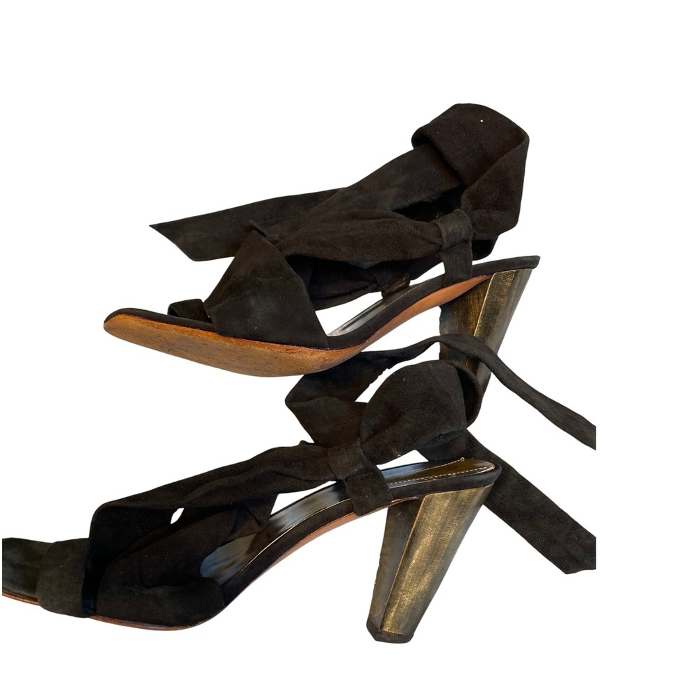 Kenneth Cole Black Suede Ankle Wrap Block Heel Sandals Women's Size 9